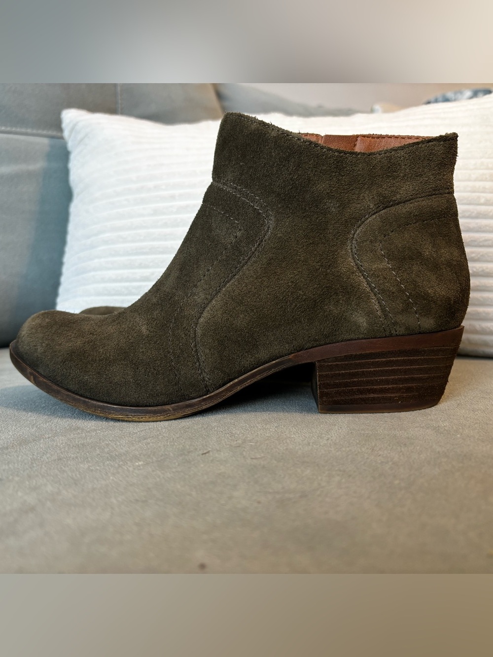 Lucky Brand Olive Suede Ankle Booties